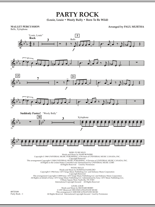 Download Paul Murtha Party Rock - Mallet Percussion Sheet Music and learn how to play Concert Band PDF digital score in minutes