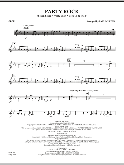 Download Paul Murtha Party Rock - Oboe Sheet Music and learn how to play Concert Band PDF digital score in minutes