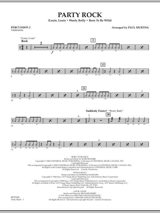 Download Paul Murtha Party Rock - Percussion 2 Sheet Music and learn how to play Concert Band PDF digital score in minutes