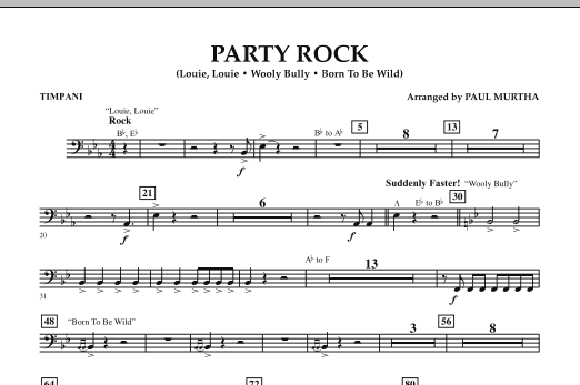 Download Paul Murtha Party Rock - Timpani Sheet Music and learn how to play Concert Band PDF digital score in minutes