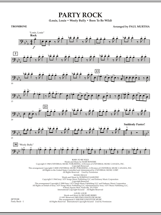 Download Paul Murtha Party Rock - Trombone Sheet Music and learn how to play Concert Band PDF digital score in minutes