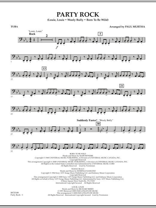 Download Paul Murtha Party Rock - Tuba Sheet Music and learn how to play Concert Band PDF digital score in minutes
