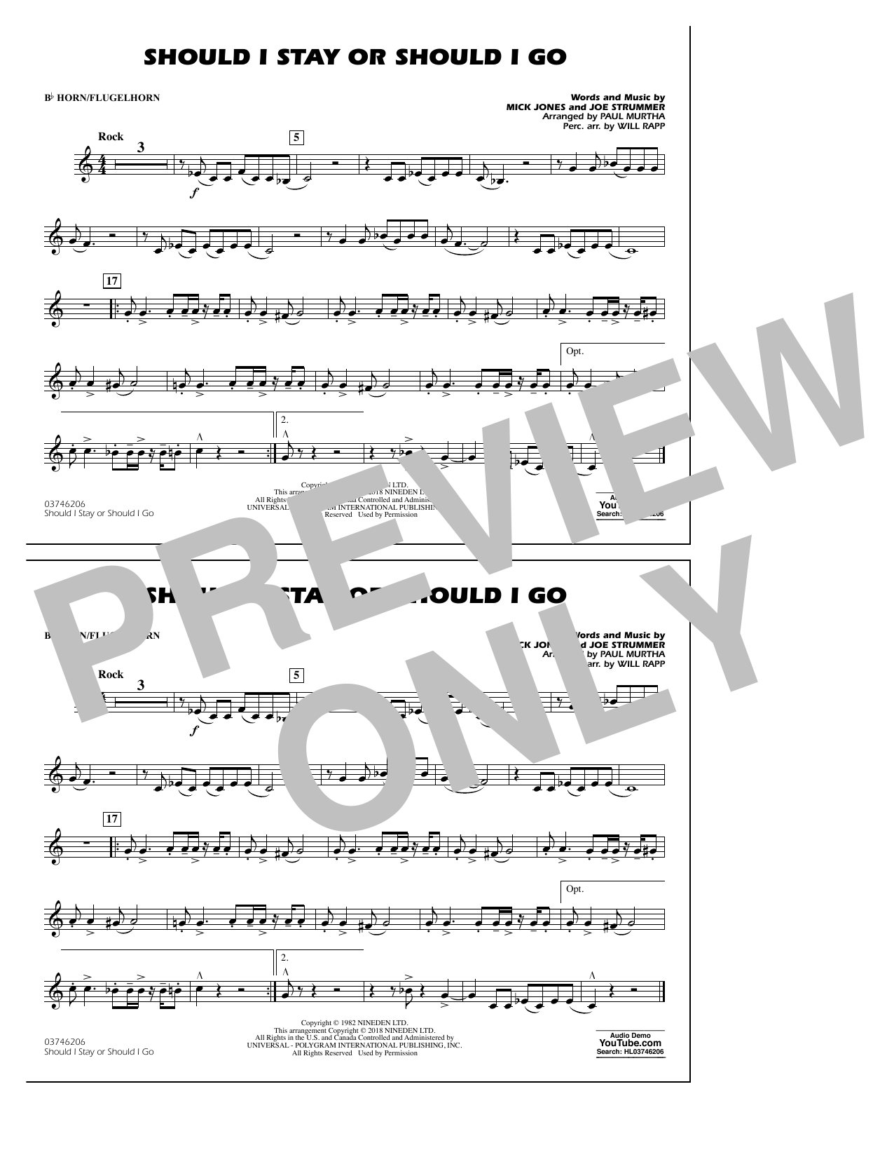 Download Paul Murtha Should I Stay Or Should I Go - Bb Horn/Flugelhorn Sheet Music and learn how to play Marching Band PDF digital score in minutes
