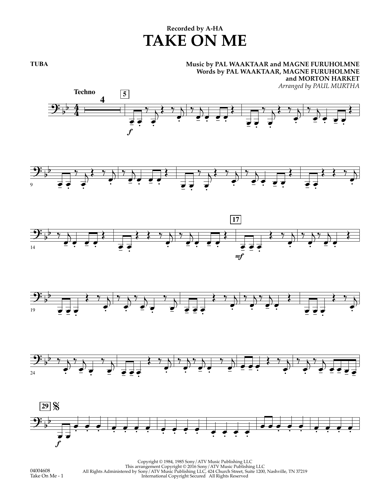 Download Paul Murtha Take on Me - Tuba Sheet Music and learn how to play Concert Band PDF digital score in minutes