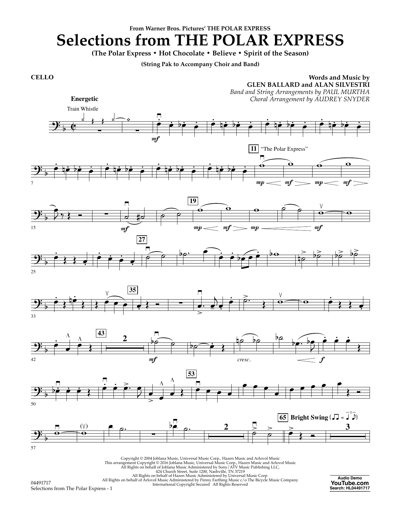 Download Paul Murtha The Polar Express - Cello Sheet Music and learn how to play Orchestra PDF digital score in minutes