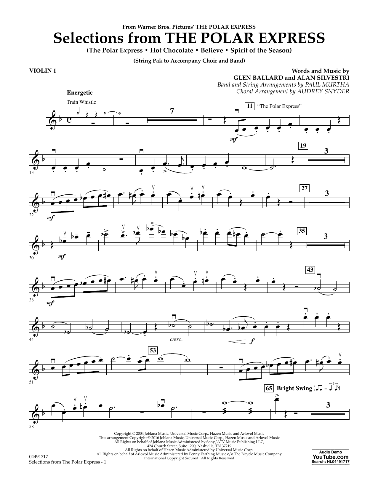 Download Paul Murtha The Polar Express - Violin 1 Sheet Music and learn how to play Orchestra PDF digital score in minutes