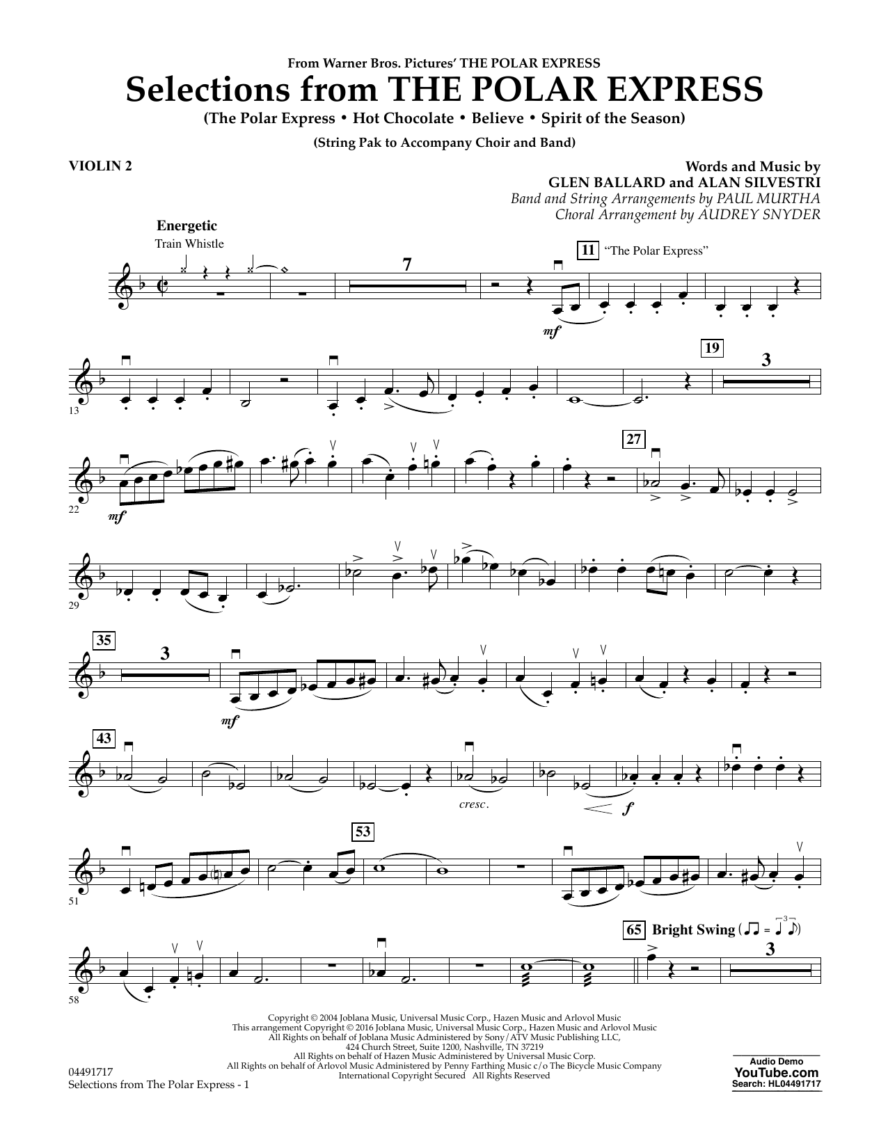 Download Paul Murtha The Polar Express - Violin 2 Sheet Music and learn how to play Orchestra PDF digital score in minutes