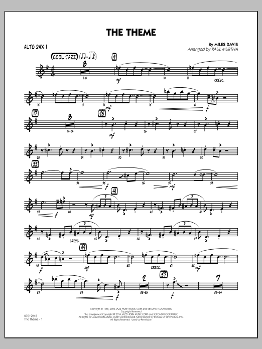 Download Paul Murtha The Theme - Alto Sax 1 Sheet Music and learn how to play Jazz Ensemble PDF digital score in minutes