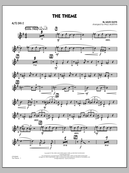 Download Paul Murtha The Theme - Alto Sax 2 Sheet Music and learn how to play Jazz Ensemble PDF digital score in minutes