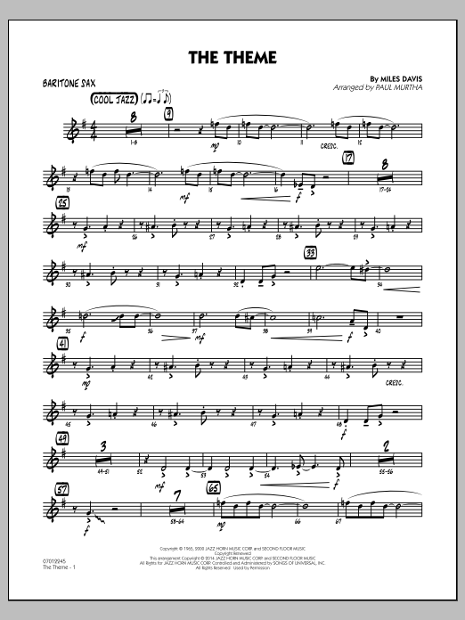 Download Paul Murtha The Theme - Baritone Sax Sheet Music and learn how to play Jazz Ensemble PDF digital score in minutes