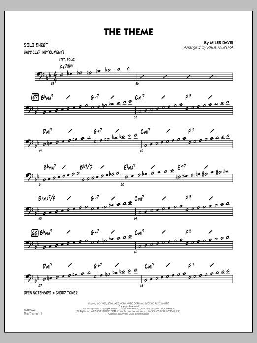 Download Paul Murtha The Theme - Bass Clef Solo Sheet Sheet Music and learn how to play Jazz Ensemble PDF digital score in minutes