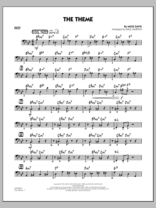 Download Paul Murtha The Theme - Bass Sheet Music and learn how to play Jazz Ensemble PDF digital score in minutes