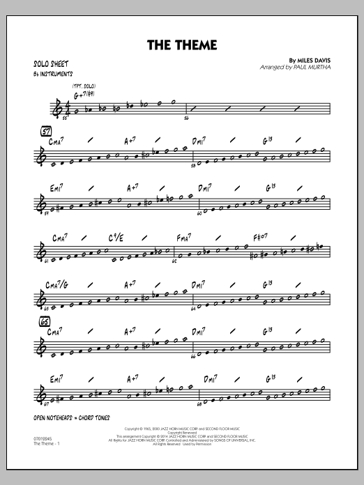 Download Paul Murtha The Theme - Bb Solo Sheet Sheet Music and learn how to play Jazz Ensemble PDF digital score in minutes