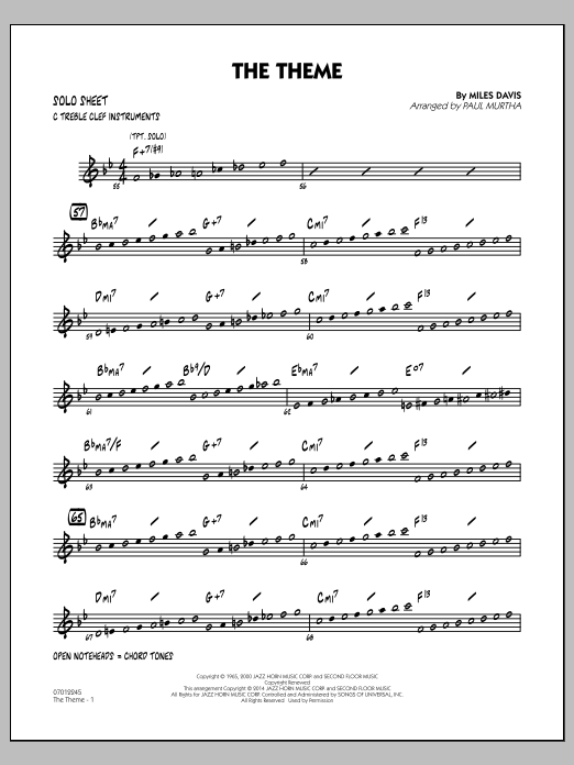 Download Paul Murtha The Theme - C Solo Sheet Sheet Music and learn how to play Jazz Ensemble PDF digital score in minutes