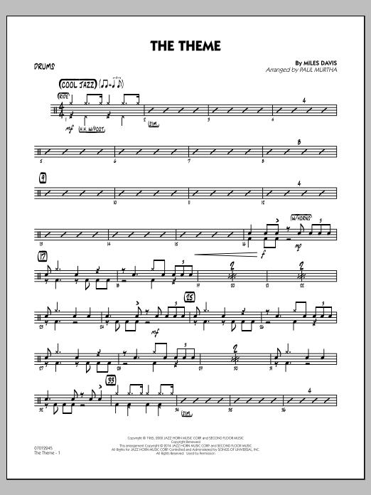 Download Paul Murtha The Theme - Drums Sheet Music and learn how to play Jazz Ensemble PDF digital score in minutes