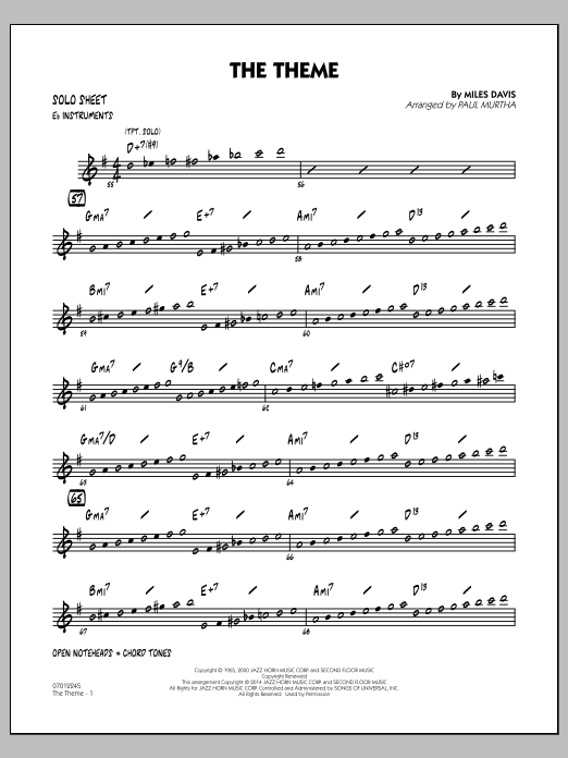 Download Paul Murtha The Theme - Eb Solo Sheet Sheet Music and learn how to play Jazz Ensemble PDF digital score in minutes