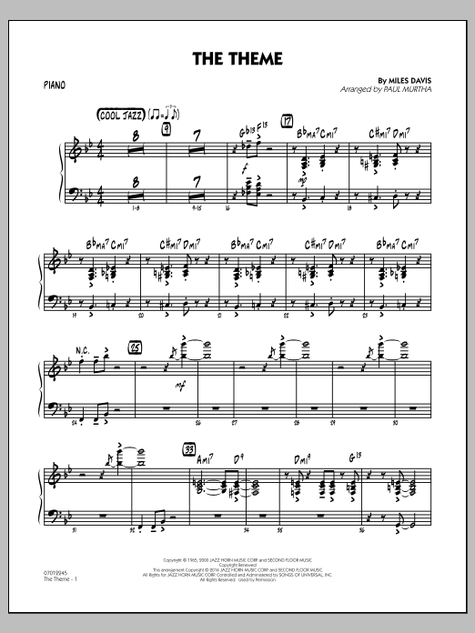 Download Paul Murtha The Theme - Piano Sheet Music and learn how to play Jazz Ensemble PDF digital score in minutes