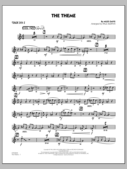 Download Paul Murtha The Theme - Tenor Sax 2 Sheet Music and learn how to play Jazz Ensemble PDF digital score in minutes