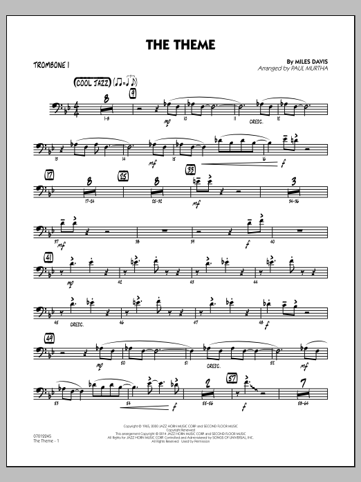 Download Paul Murtha The Theme - Trombone 1 Sheet Music and learn how to play Jazz Ensemble PDF digital score in minutes