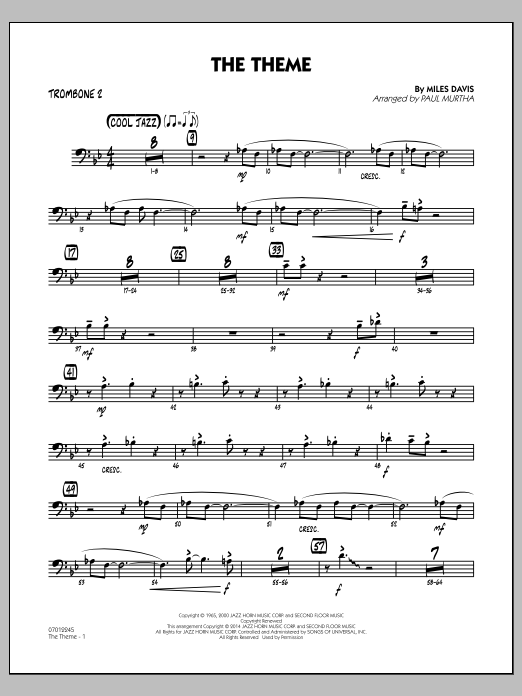 Download Paul Murtha The Theme - Trombone 2 Sheet Music and learn how to play Jazz Ensemble PDF digital score in minutes