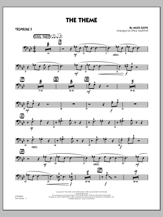 Download Paul Murtha The Theme - Trombone 3 Sheet Music and learn how to play Jazz Ensemble PDF digital score in minutes