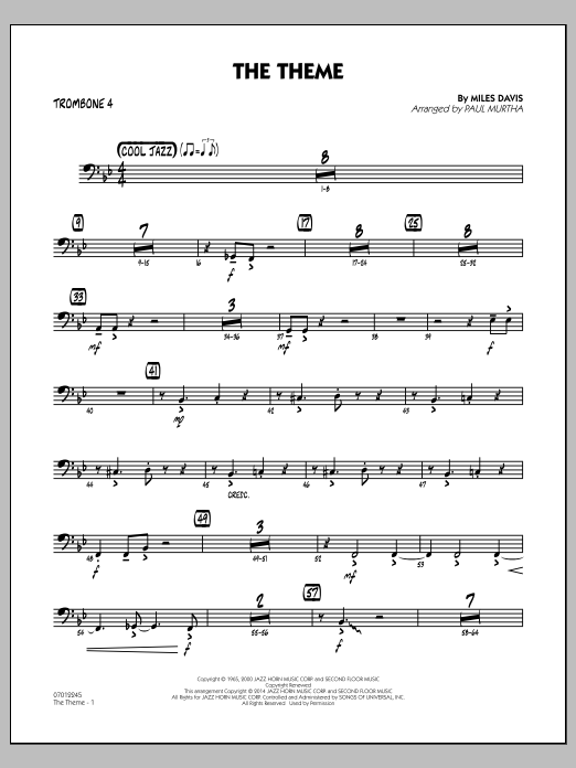 Download Paul Murtha The Theme - Trombone 4 Sheet Music and learn how to play Jazz Ensemble PDF digital score in minutes