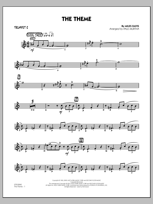 Download Paul Murtha The Theme - Trumpet 2 Sheet Music and learn how to play Jazz Ensemble PDF digital score in minutes