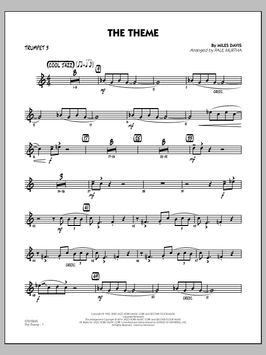 Download Paul Murtha The Theme - Trumpet 3 Sheet Music and learn how to play Jazz Ensemble PDF digital score in minutes