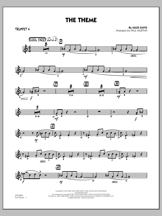 Download Paul Murtha The Theme - Trumpet 4 Sheet Music and learn how to play Jazz Ensemble PDF digital score in minutes