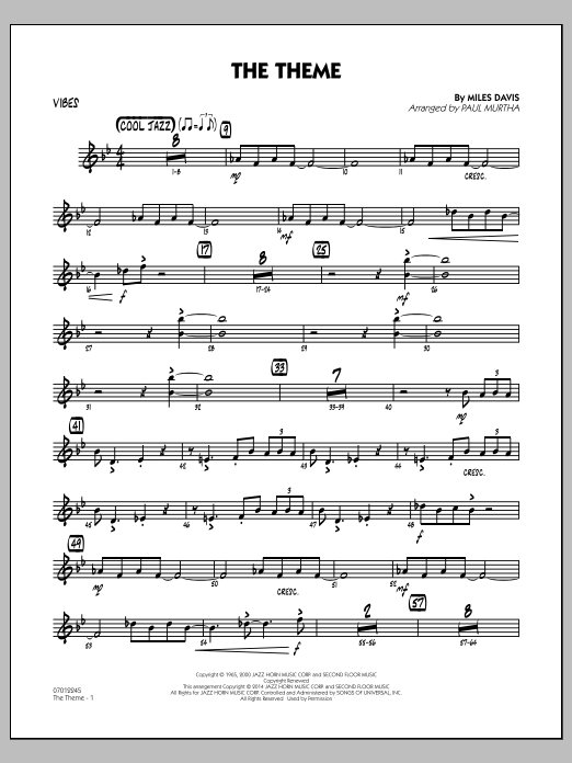 Download Paul Murtha The Theme - Vibes Sheet Music and learn how to play Jazz Ensemble PDF digital score in minutes