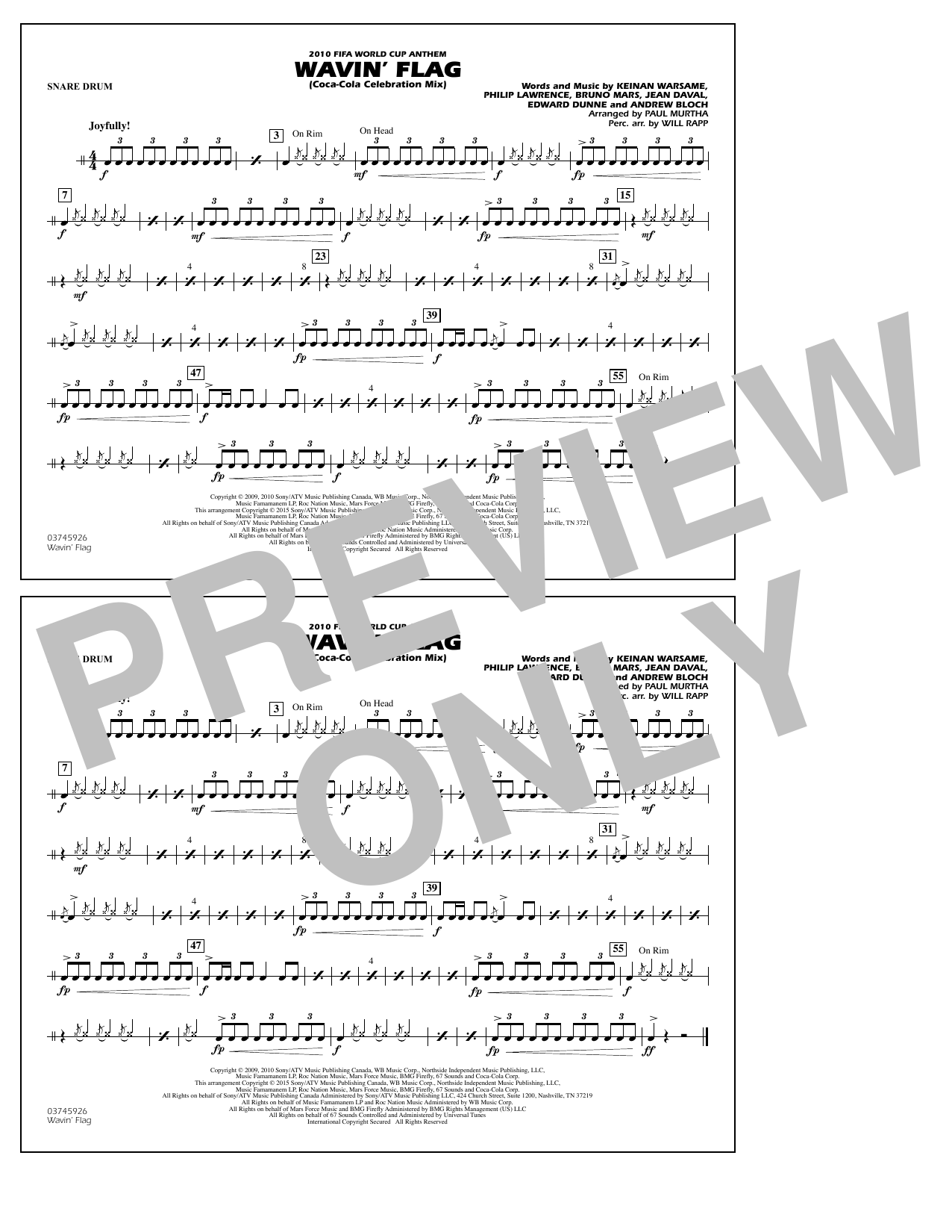 Download Paul Murtha Wavin' Flag - Snare Drum Sheet Music and learn how to play Marching Band PDF digital score in minutes