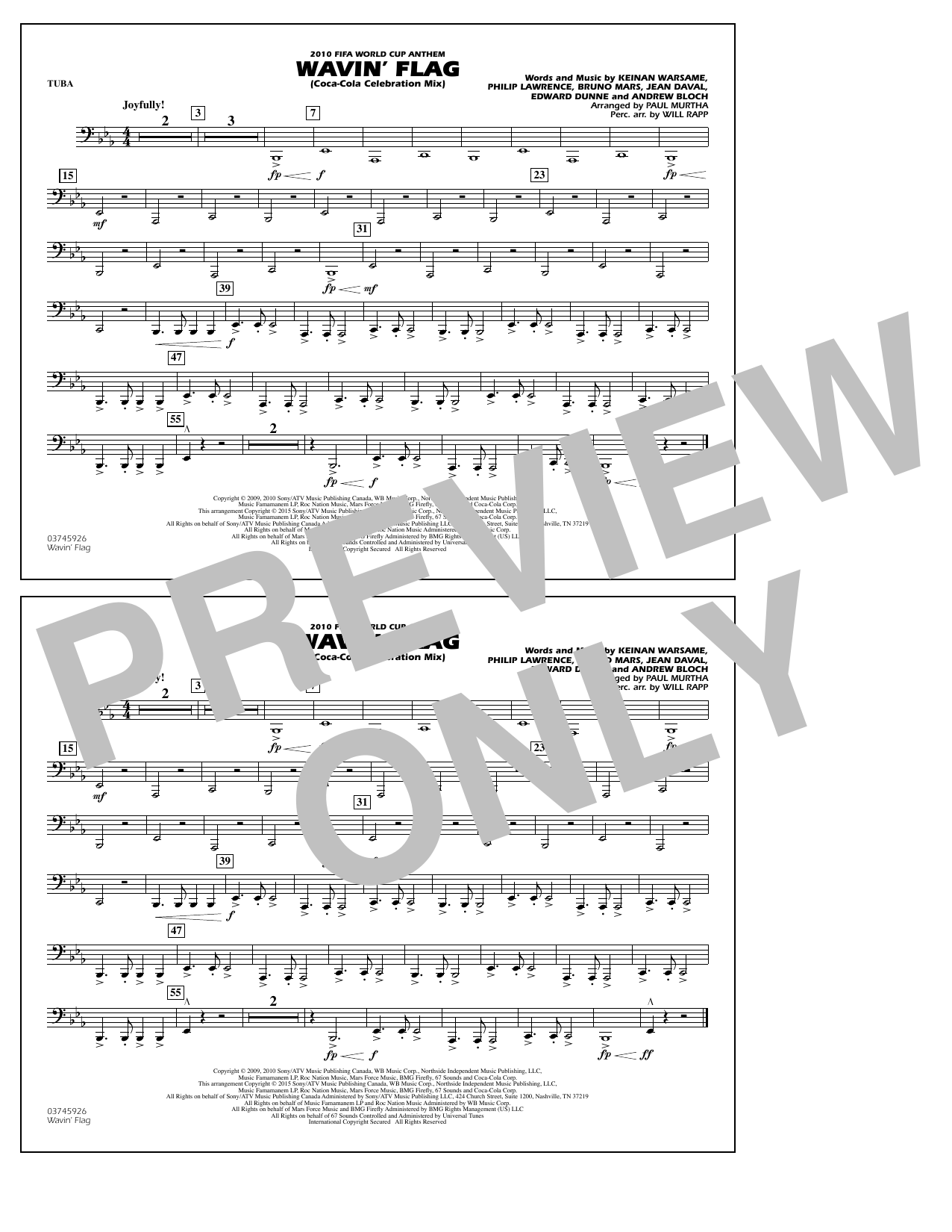 Download Paul Murtha Wavin' Flag - Tuba Sheet Music and learn how to play Marching Band PDF digital score in minutes