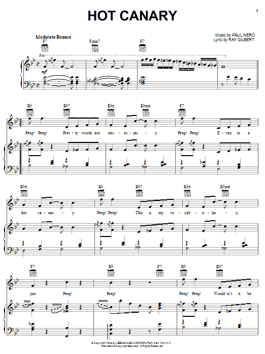 Download Paul Nero The Hot Canary Sheet Music and learn how to play Piano, Vocal & Guitar (Right-Hand Melody) PDF digital score in minutes