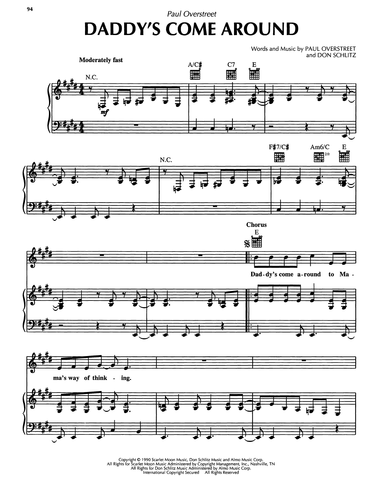 Download Paul Overstreet Daddy's Come Around Sheet Music and learn how to play Piano, Vocal & Guitar Chords (Right-Hand Melody) PDF digital score in minutes