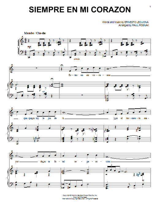 Download Paul Posnak Siempre En Mi Corazon Sheet Music and learn how to play Piano & Vocal PDF digital score in minutes