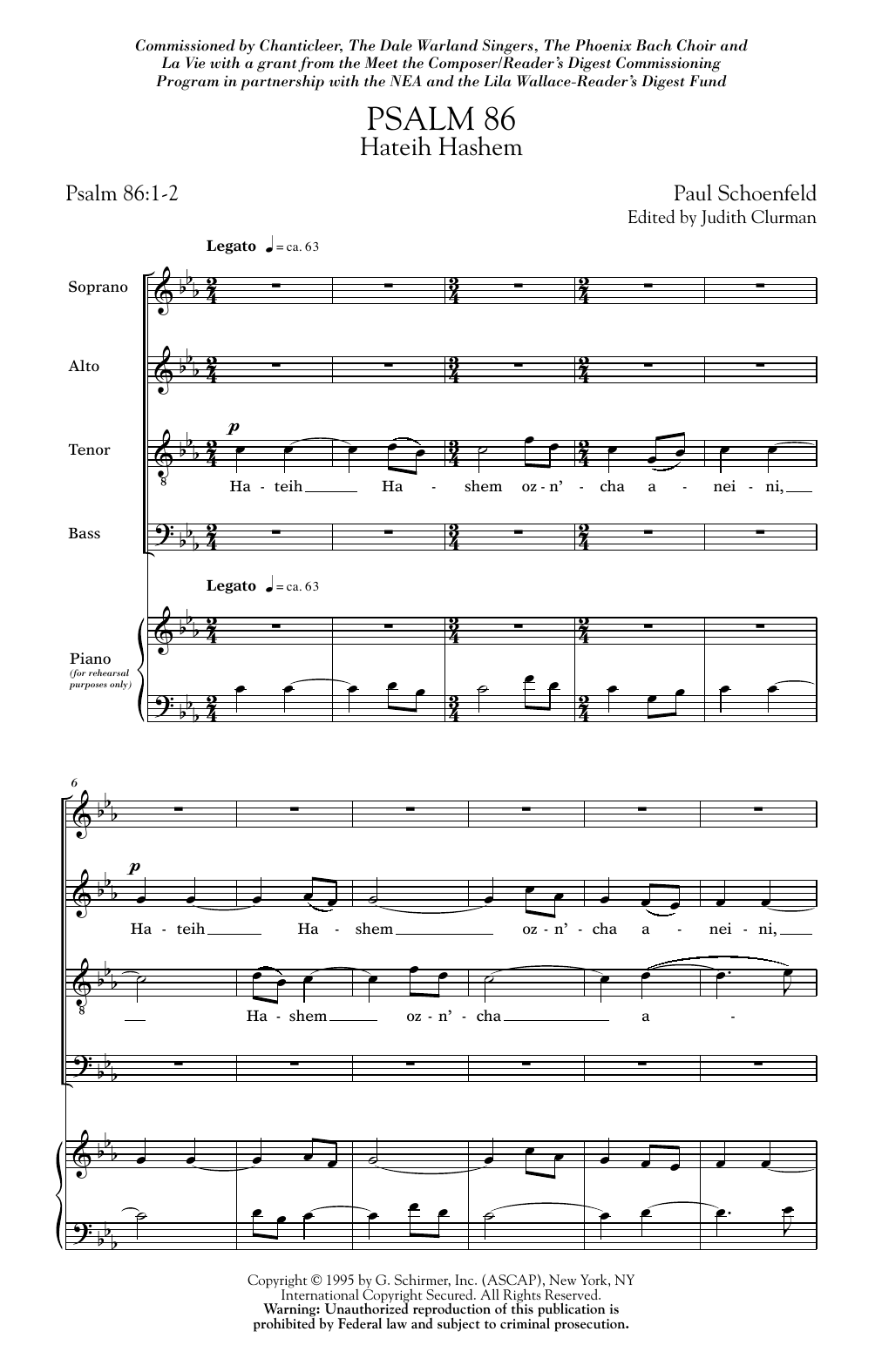 Download Paul Schoenfeld Psalm 86 Sheet Music and learn how to play SATB PDF digital score in minutes