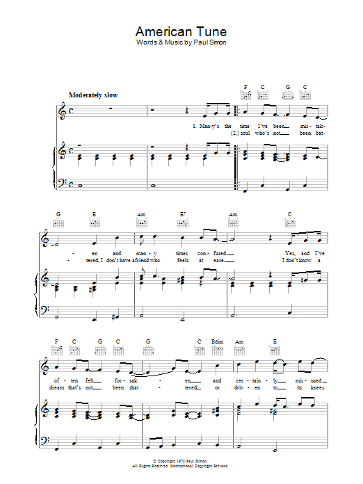 Download Paul Simon American Tune Sheet Music and learn how to play Lyrics & Chords PDF digital score in minutes