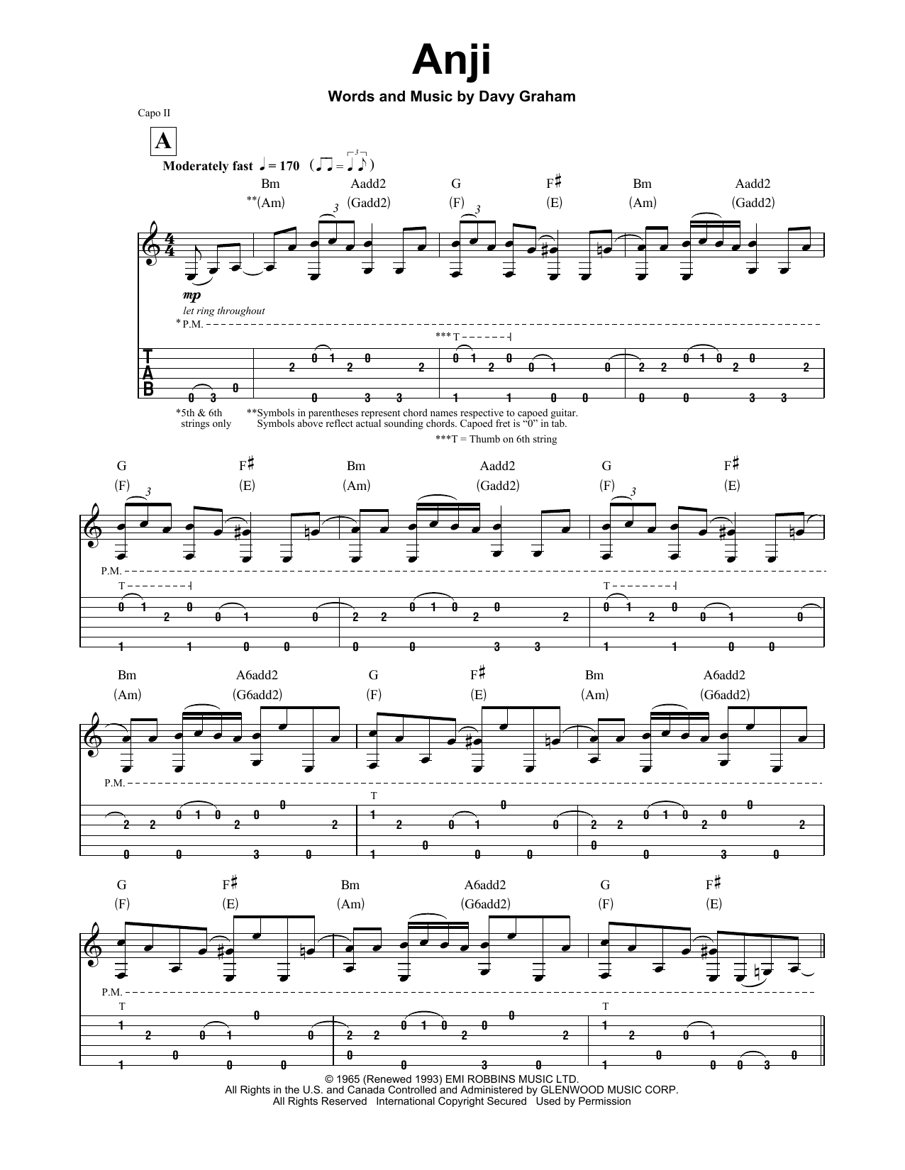 Download Paul Simon Anji Sheet Music and learn how to play Guitar Tab PDF digital score in minutes