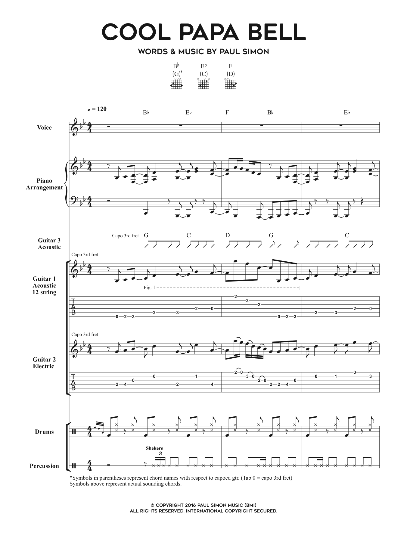 Download Paul Simon Cool Papa Bell Sheet Music and learn how to play Piano, Vocal & Guitar Tab PDF digital score in minutes