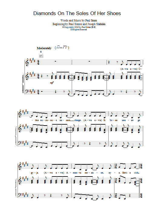 Download Paul Simon Diamonds On The Soles Of Her Shoes Sheet Music and learn how to play Keyboard PDF digital score in minutes