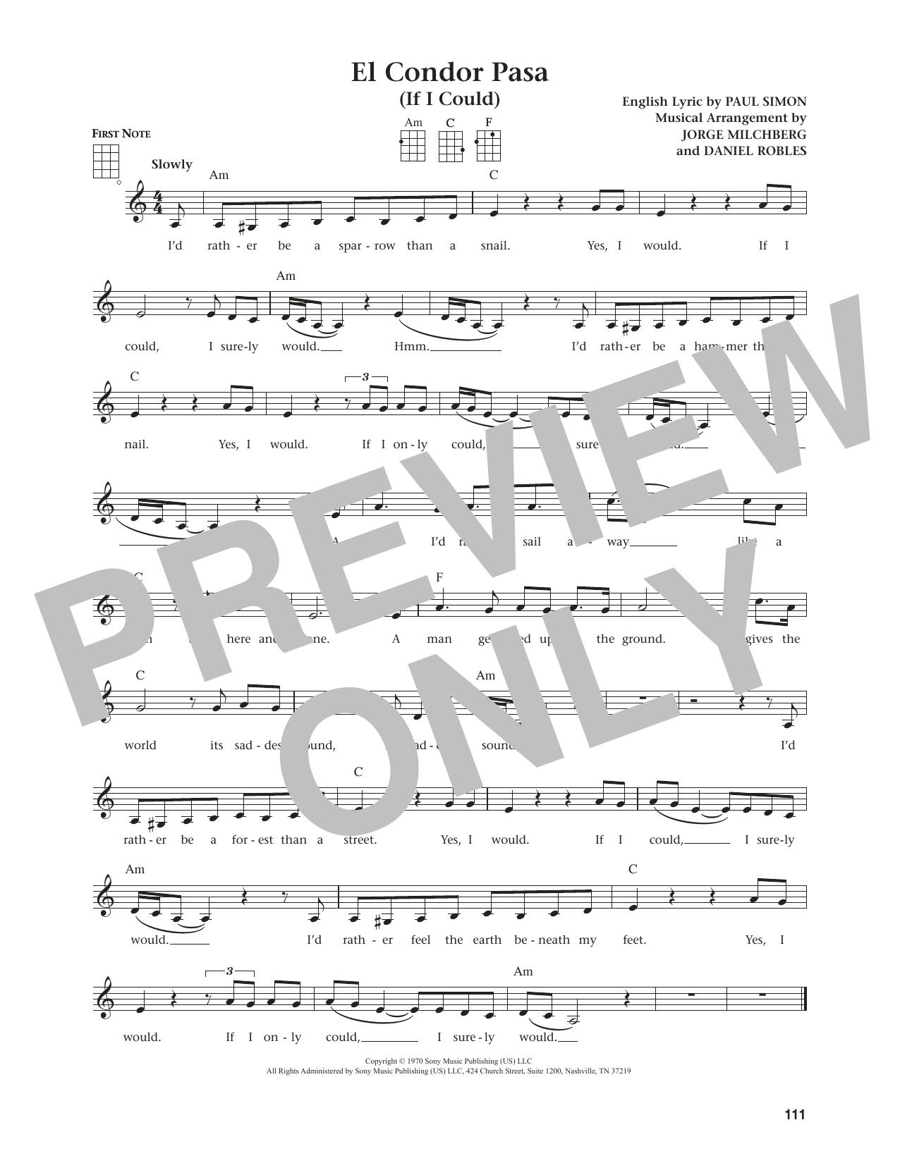 Download Paul Simon El Condor Pasa (If I Could) (from The Daily Ukulele) (arr. Jim Beloff) Sheet Music and learn how to play Ukulele PDF digital score in minutes