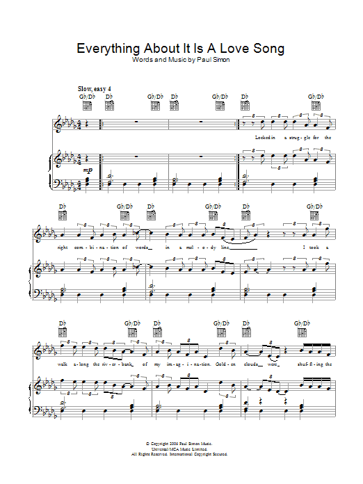 Download Paul Simon Everything About It Is A Love Song Sheet Music and learn how to play Piano, Vocal & Guitar (Right-Hand Melody) PDF digital score in minutes