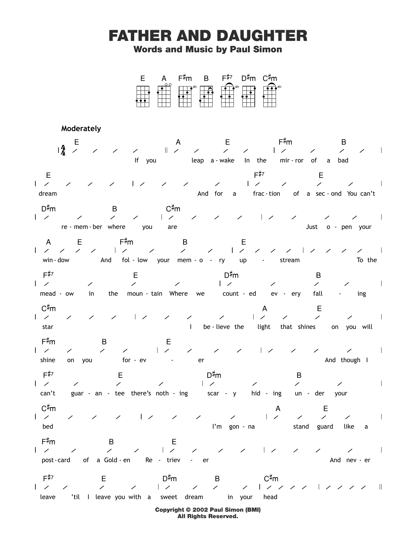 Download Paul Simon Father And Daughter Sheet Music and learn how to play Lyrics & Chords PDF digital score in minutes