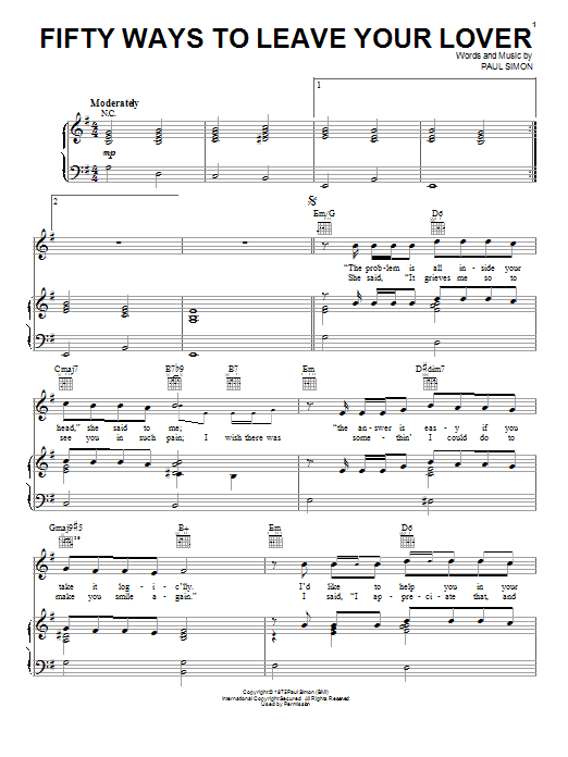 Download Paul Simon Fifty Ways To Leave Your Lover Sheet Music and learn how to play Keyboard PDF digital score in minutes