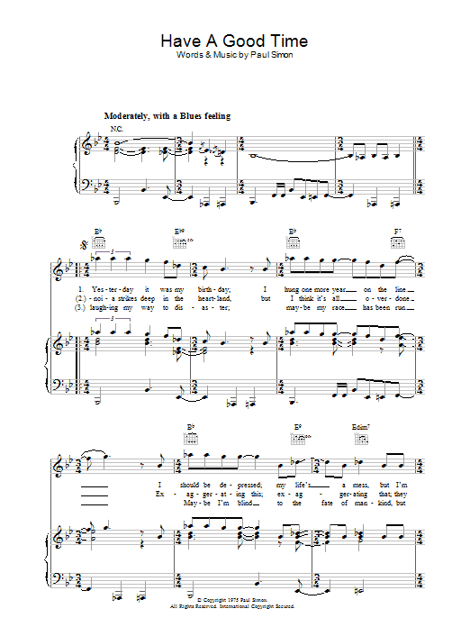 Download Paul Simon Have A Good Time Sheet Music and learn how to play Piano, Vocal & Guitar (Right-Hand Melody) PDF digital score in minutes