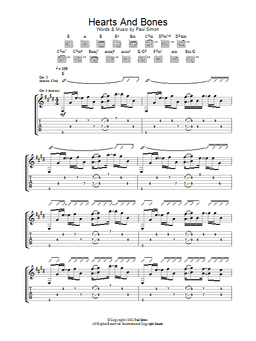 Download Paul Simon Hearts And Bones Sheet Music and learn how to play Lyrics & Chords PDF digital score in minutes