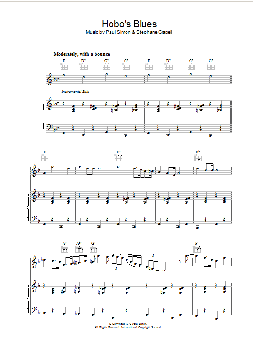 Download Paul Simon Hobo's Blues Sheet Music and learn how to play Piano, Vocal & Guitar PDF digital score in minutes