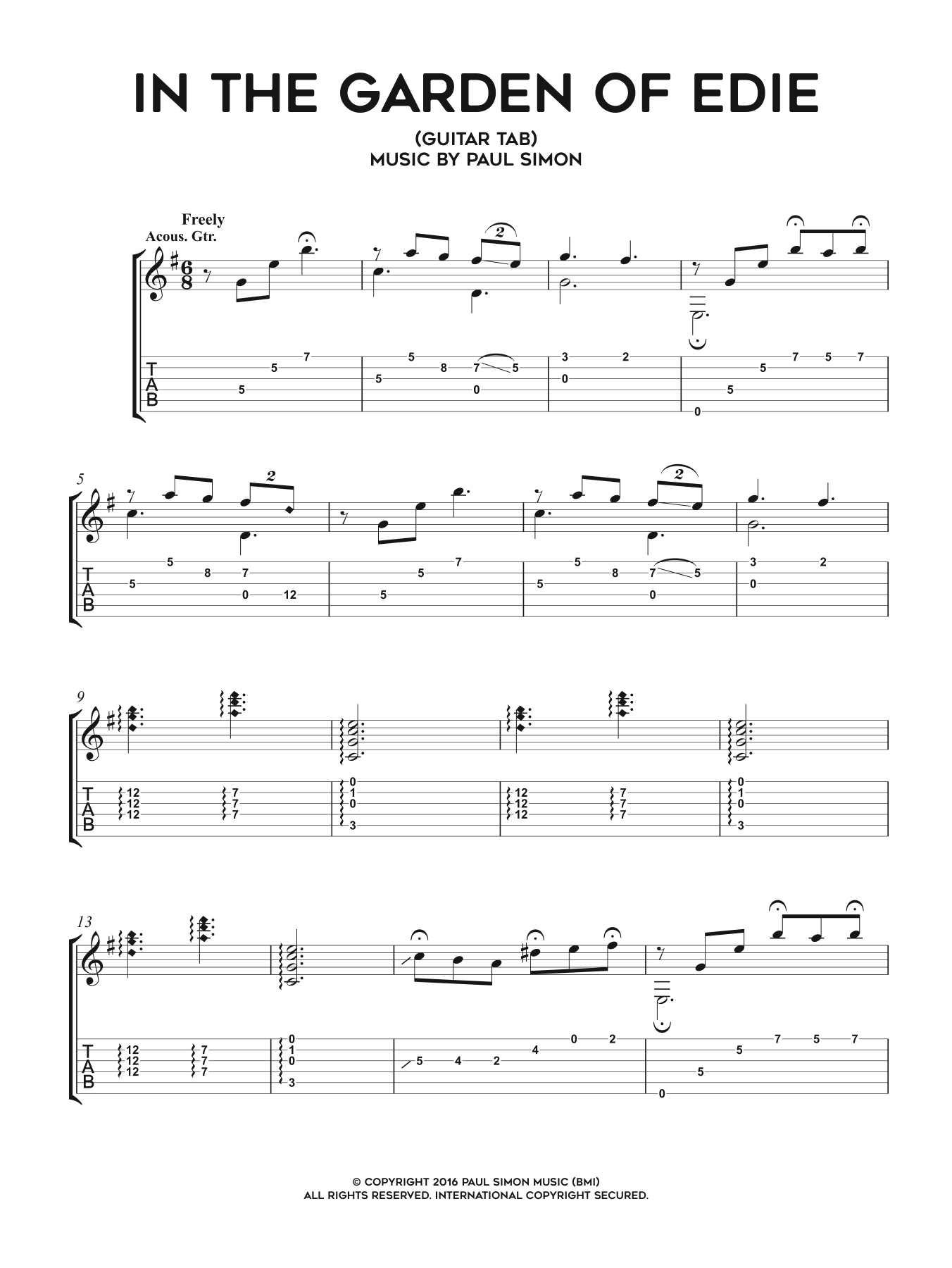 Download Paul Simon In The Garden Of Edie Sheet Music and learn how to play Piano, Vocal & Guitar PDF digital score in minutes