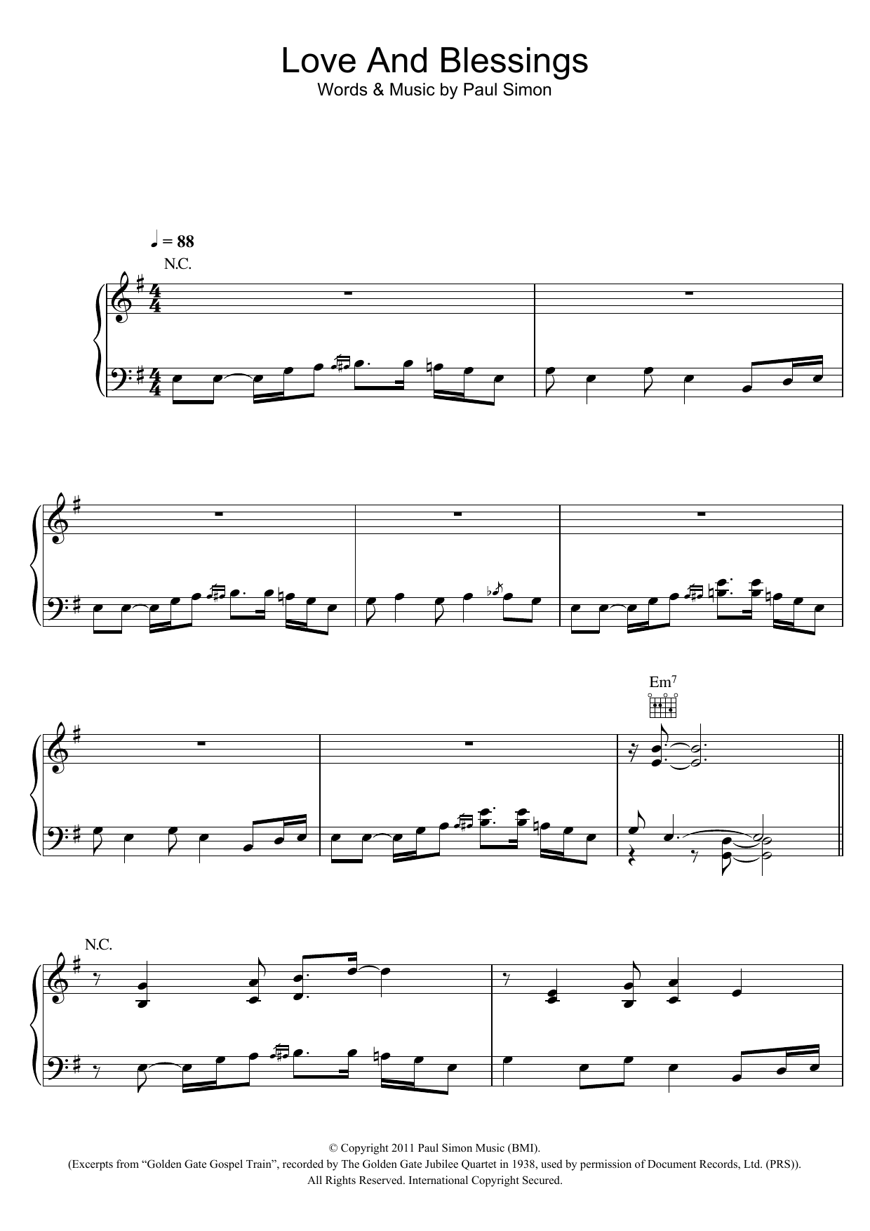 Download Paul Simon Love And Blessings Sheet Music and learn how to play Piano, Vocal & Guitar (Right-Hand Melody) PDF digital score in minutes