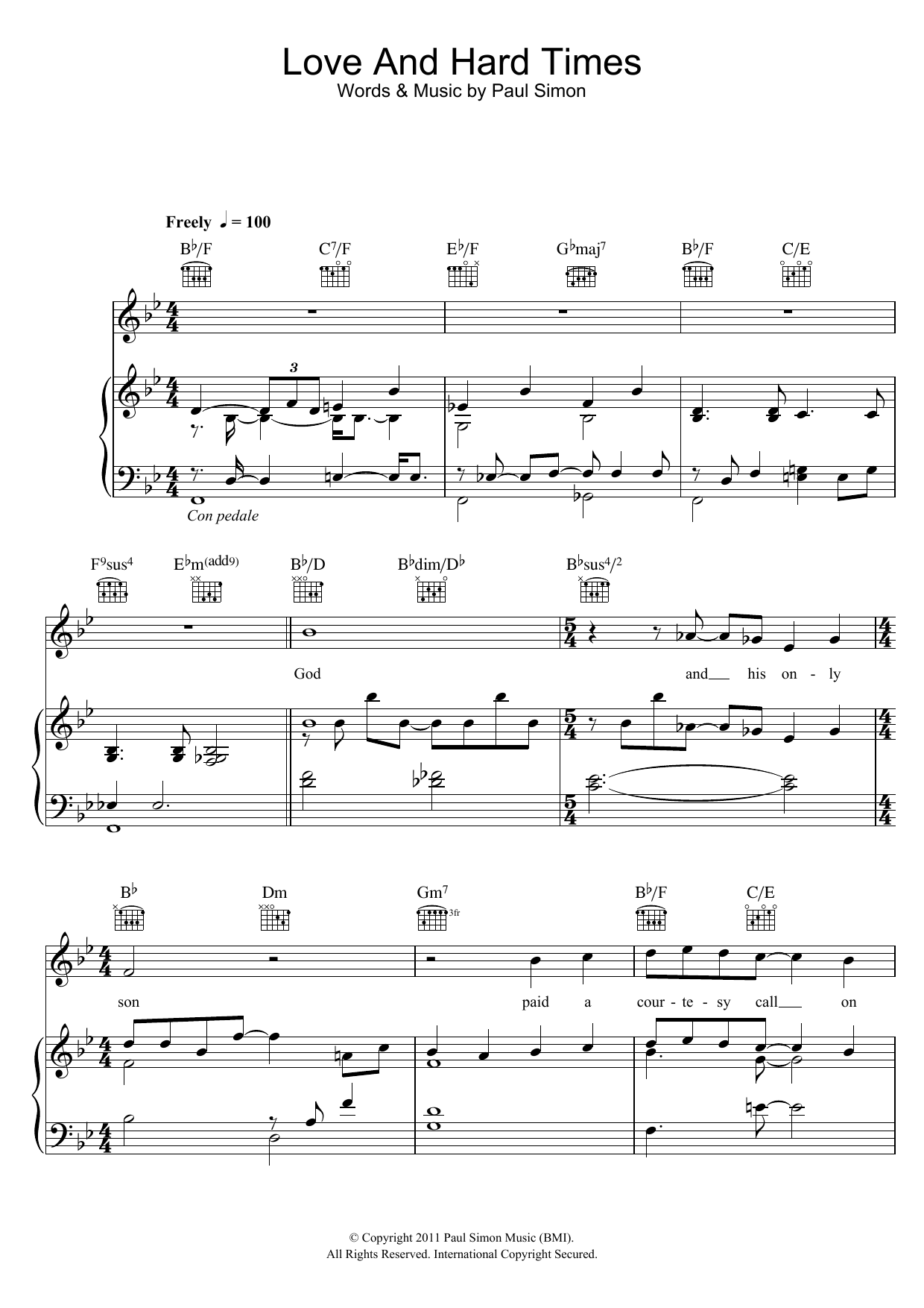 Download Paul Simon Love And Hard Times Sheet Music and learn how to play Piano, Vocal & Guitar (Right-Hand Melody) PDF digital score in minutes
